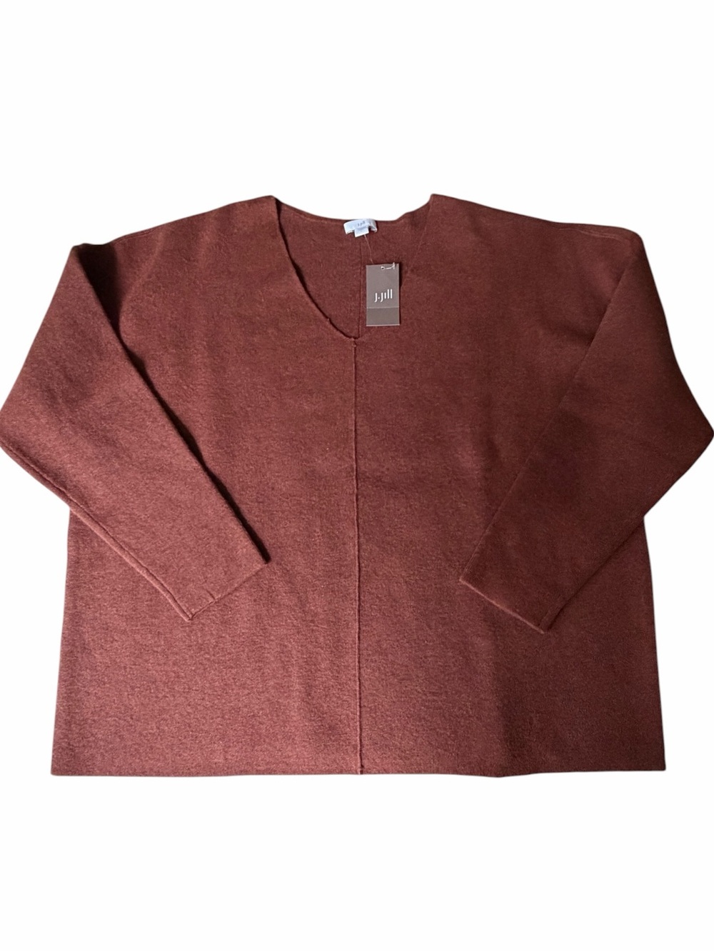 NWT J.Jill V-Neck Tunic Style Blanket Sweater, Heather Rust, Large